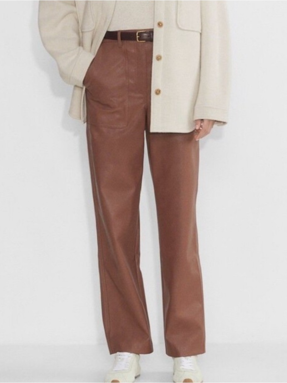 Aritzia Wilfred Free Lucy Pant Camel Vegan Leather Size 10 Neutral Capsule